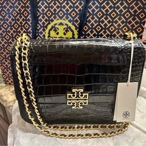 Brand New Authentic Tory Burch Croc Embossed Medium Leather Shoulder Bag